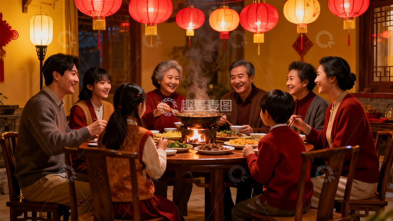 高清大图下载【趣麦麦图】家人围坐火锅宴欢聚一堂