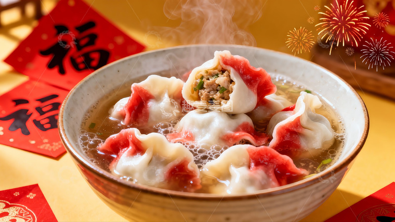 高清大图下载【趣麦麦图】热气腾腾的饺子配福字