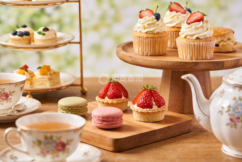 高清大图下载【趣麦麦图】精致下午茶甜点与茶具摆盘