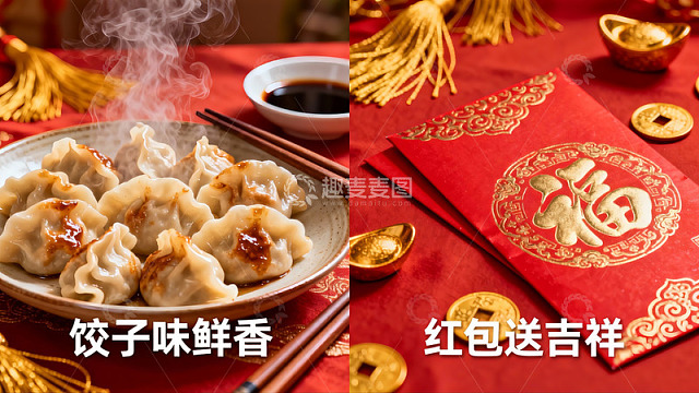 春节饺子与红包寓意吉祥