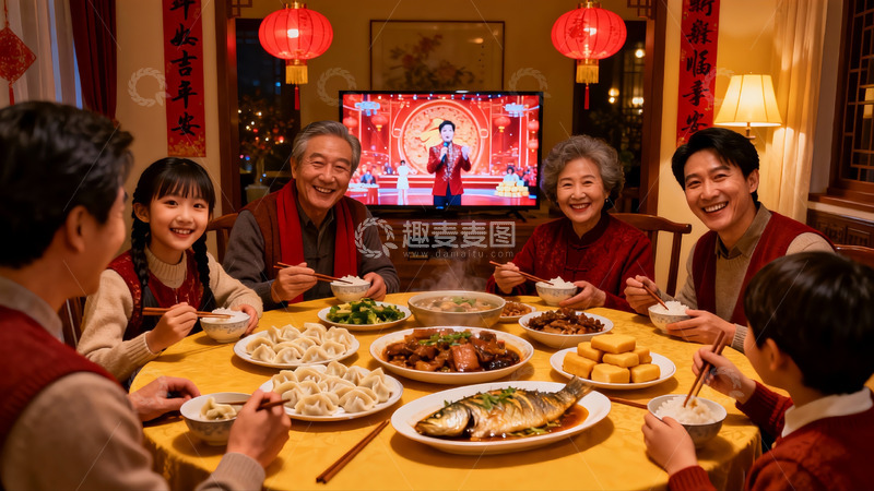 高清大图下载【趣麦麦图】家庭聚餐欢庆团圆夜