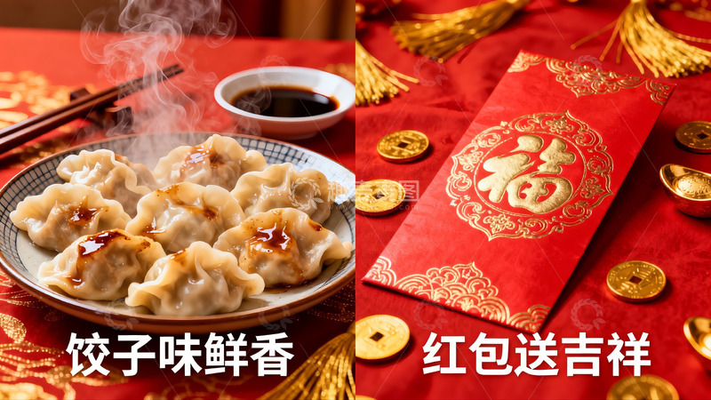 高清大图下载【趣麦麦图】春节饺子与红包寓意吉祥