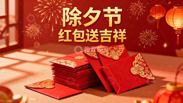 除夕红包烟花灯笼迎新年