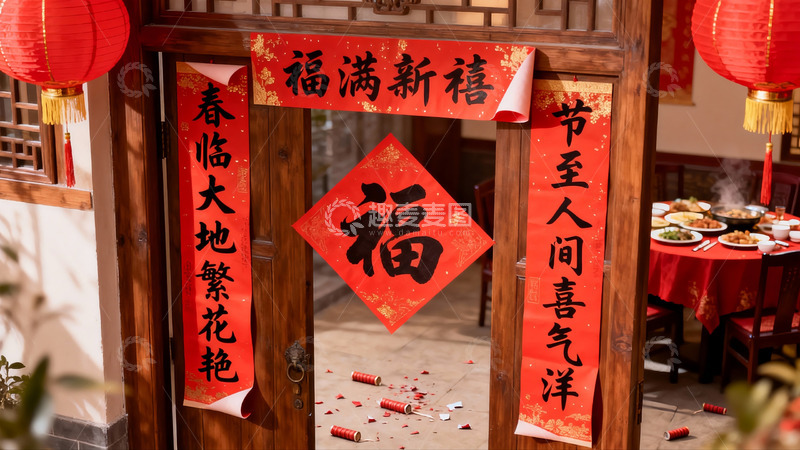 高清大图下载【趣麦麦图】春节装饰的门廊与餐桌