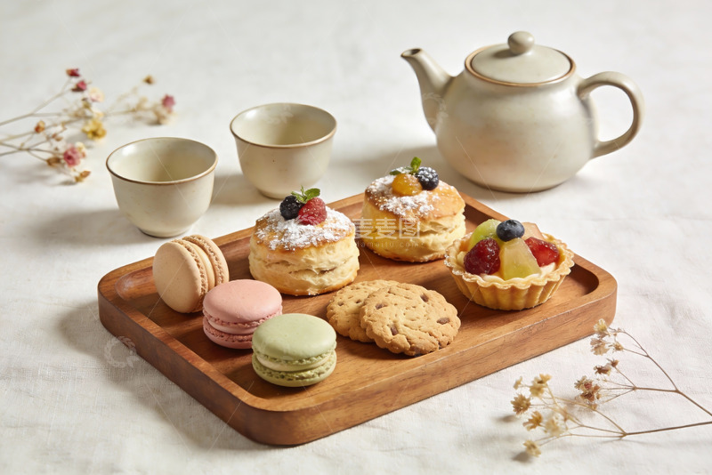 高清大图下载【趣麦麦图】精致下午茶点心与茶具摆拍