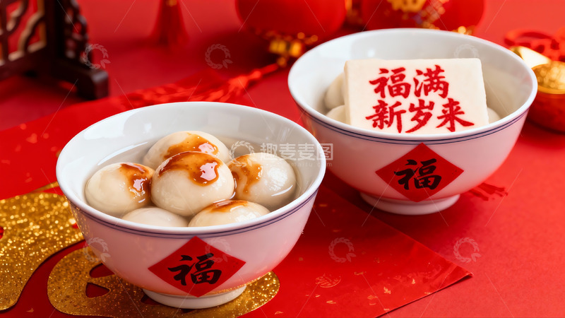 高清大图下载【趣麦麦图】春节汤圆摆盘喜庆红