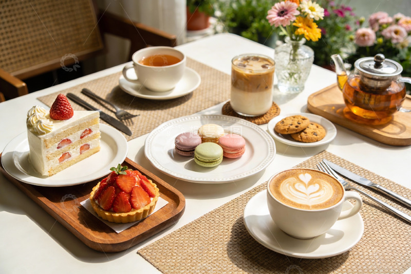高清大图下载【趣麦麦图】精致下午茶甜点与饮品摆盘