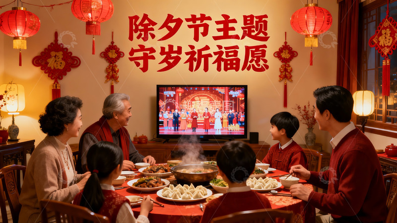 高清大图下载【趣麦麦图】除夕夜家人围坐吃团圆饭