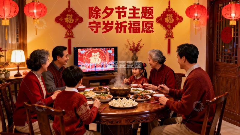 高清大图下载【趣麦麦图】除夕团圆饭家人围坐享美食