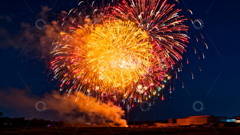 高清大图下载【趣麦麦图】夜空中绚丽多彩的烟花绽放