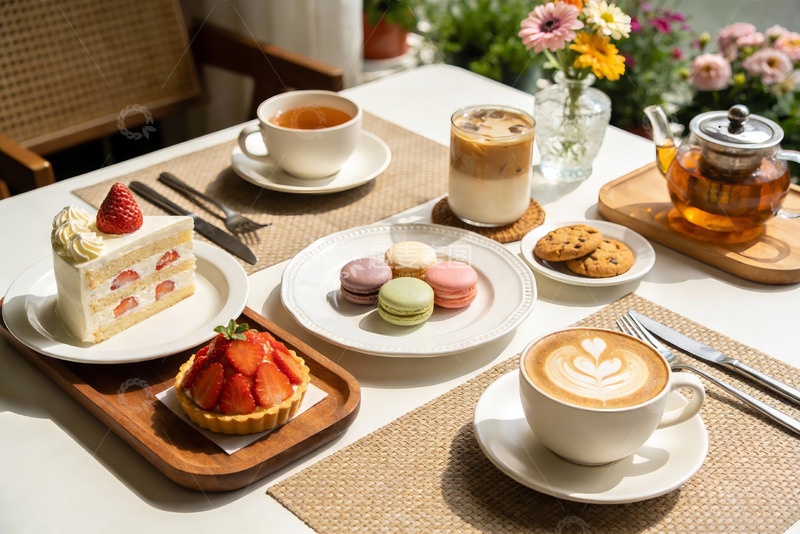 高清大图下载【趣麦麦图】精致下午茶甜点与饮品摆盘