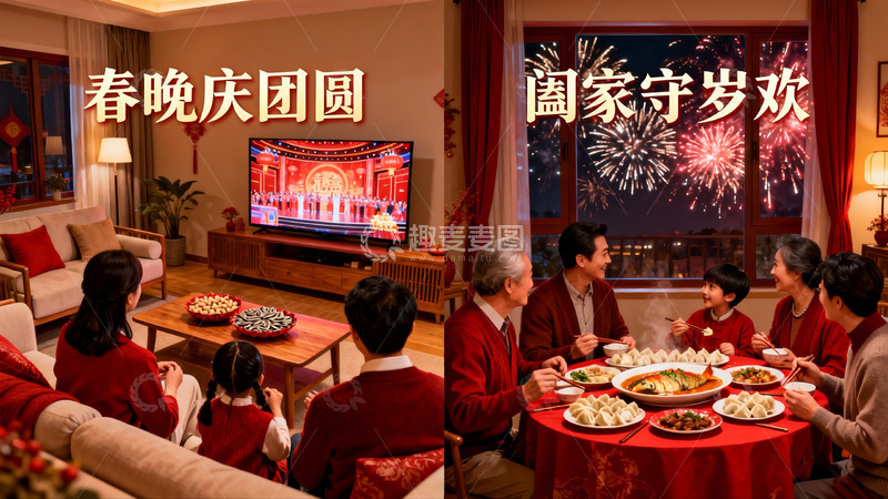 高清大图下载【趣麦麦图】春节家庭团圆夜