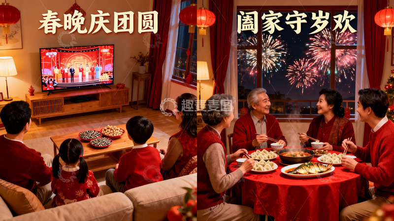 高清大图下载【趣麦麦图】春节家庭团聚吃年夜饭