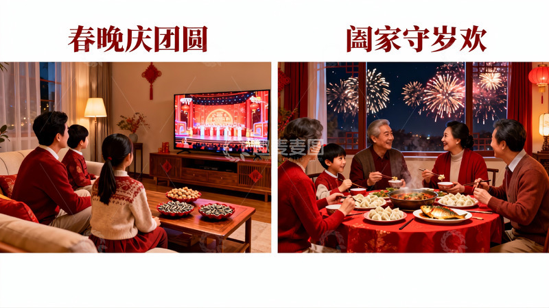 高清大图下载【趣麦麦图】春节家庭团聚场景