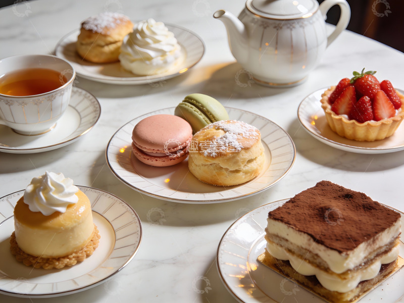 高清大图下载【趣麦麦图】精致下午茶甜点与茶具摆盘