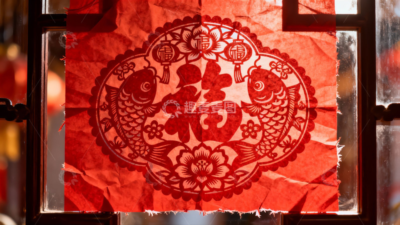 高清大图下载【趣麦麦图】红色窗花鱼福寓意吉祥