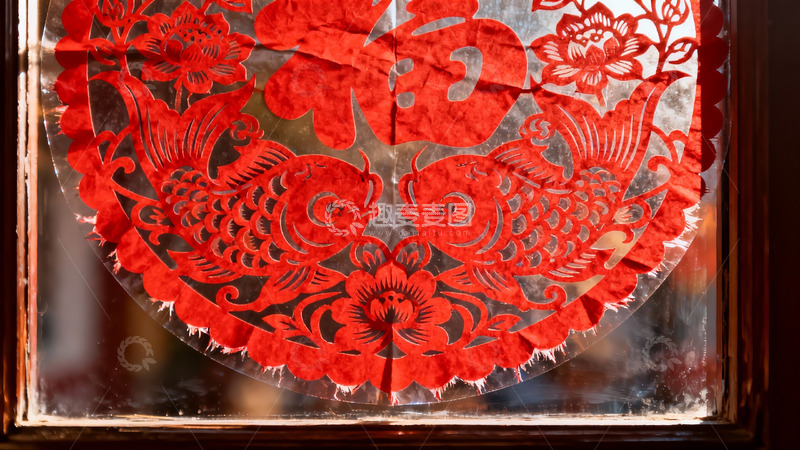 高清大图下载【趣麦麦图】红色窗花鱼纹剪纸艺术