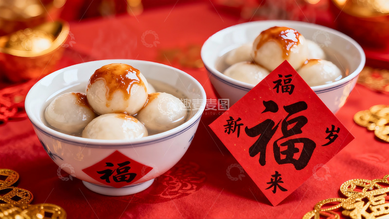 高清大图下载【趣麦麦图】新年汤圆摆盘喜庆红