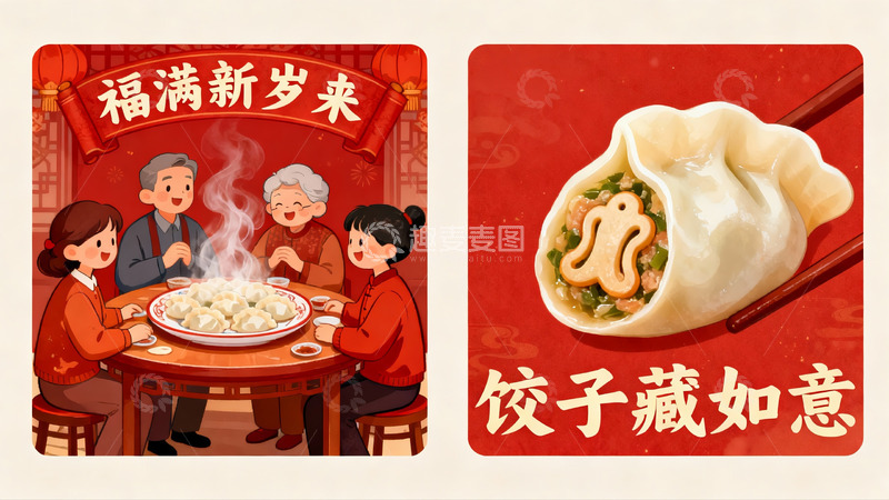 高清大图下载【趣麦麦图】新年饺子团圆饭