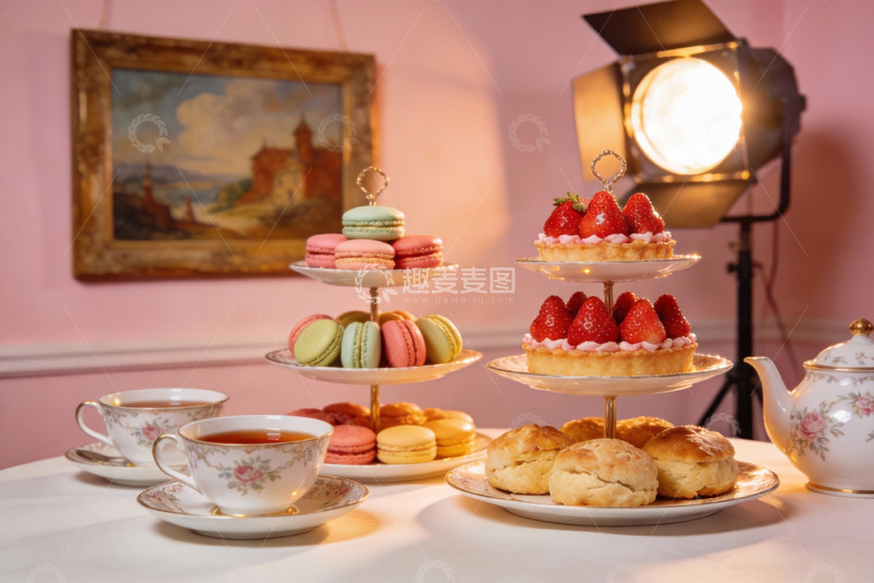 高清大图下载【趣麦麦图】精致下午茶甜点与茶具摆拍