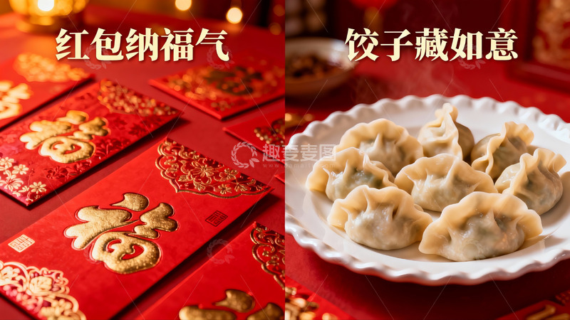 高清大图下载【趣麦麦图】春节红包饺子寓意吉祥