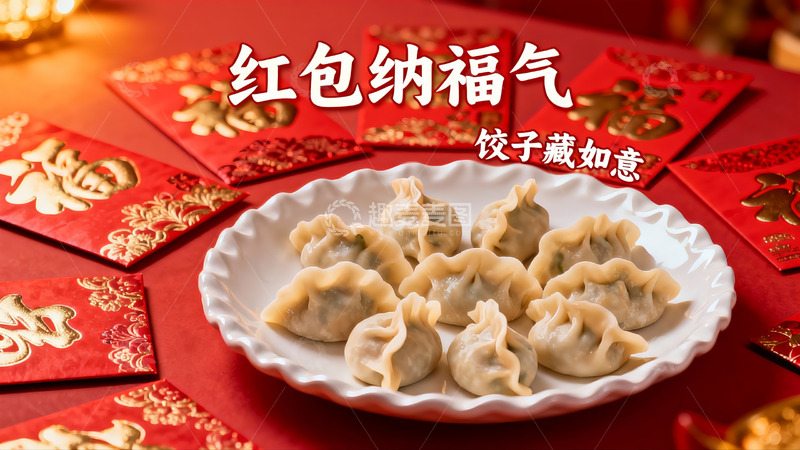 高清大图下载【趣麦麦图】春节饺子与红包寓意团圆