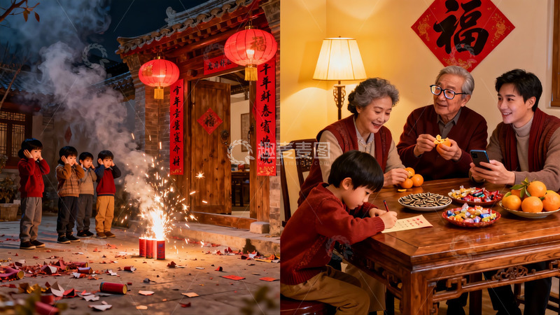 高清大图下载【趣麦麦图】传统节日家庭欢聚场景