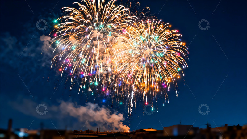 高清大图下载【趣麦麦图】夜空烟花绽放绚丽多彩