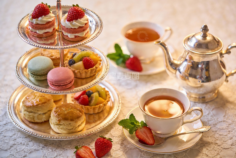 高清大图下载【趣麦麦图】精致下午茶甜点与茶具摆盘