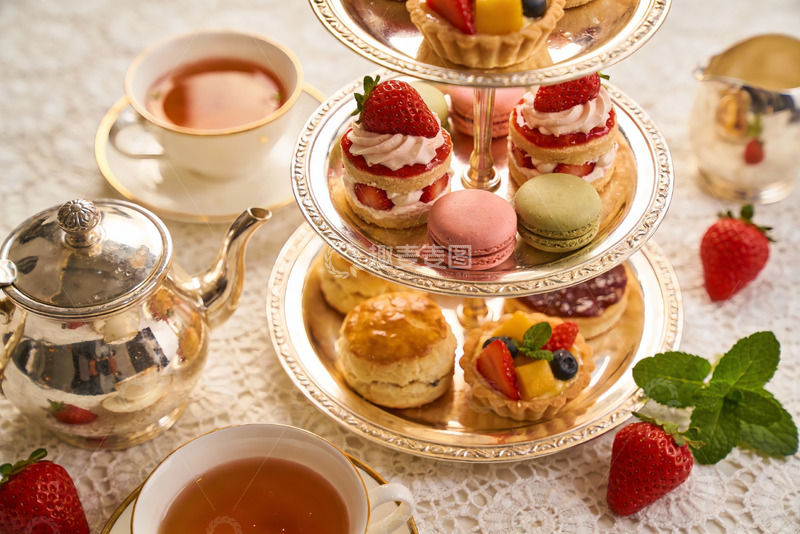 高清大图下载【趣麦麦图】精致下午茶甜点与茶具摆拍