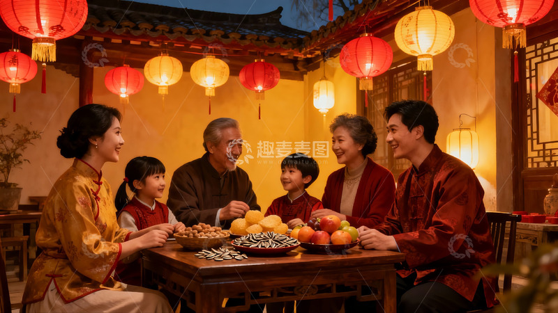 高清大图下载【趣麦麦图】传统节日家庭聚餐温馨场景