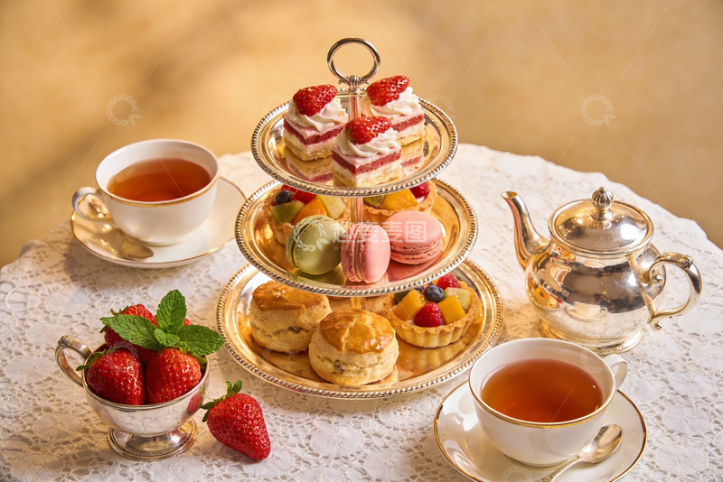 高清大图下载【趣麦麦图】精致下午茶甜点与茶具摆盘