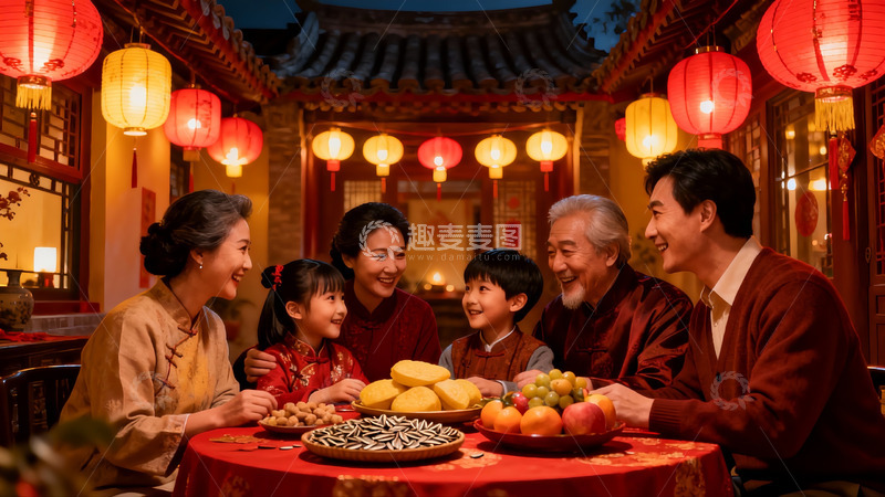 高清大图下载【趣麦麦图】传统节日家庭聚餐欢庆时刻