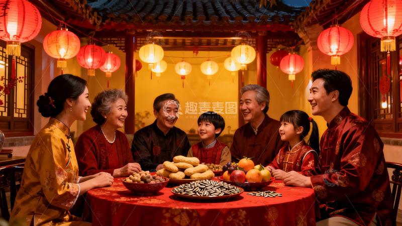 高清大图下载【趣麦麦图】传统节日家庭聚餐欢庆场景
