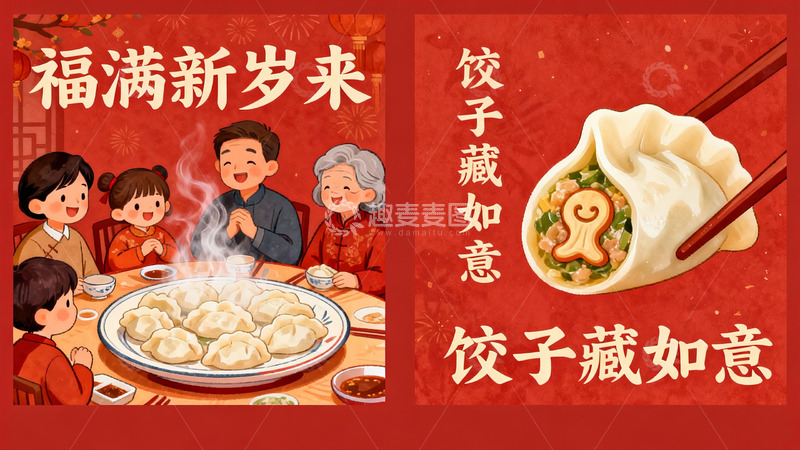 高清大图下载【趣麦麦图】新年饺子团圆饭