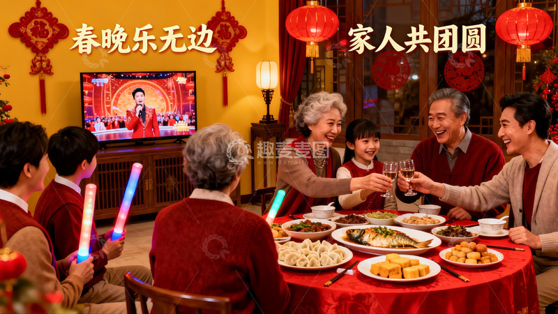 高清大图下载【趣麦麦图】春节家庭聚餐欢庆团圆