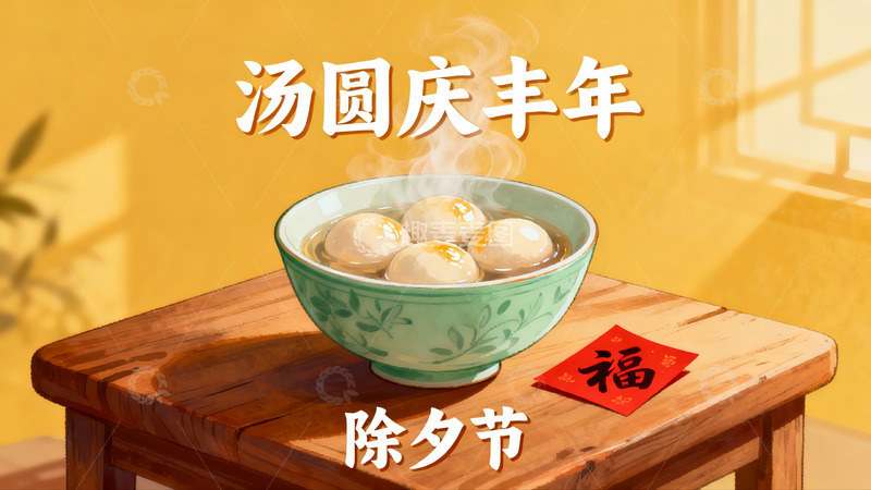 高清大图下载【趣麦麦图】除夕汤圆庆丰年