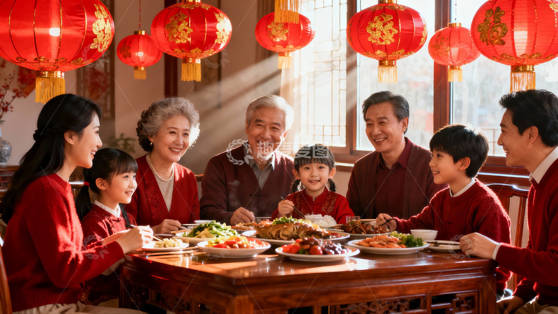 高清大图下载【趣麦麦图】春节家庭聚餐其乐融融