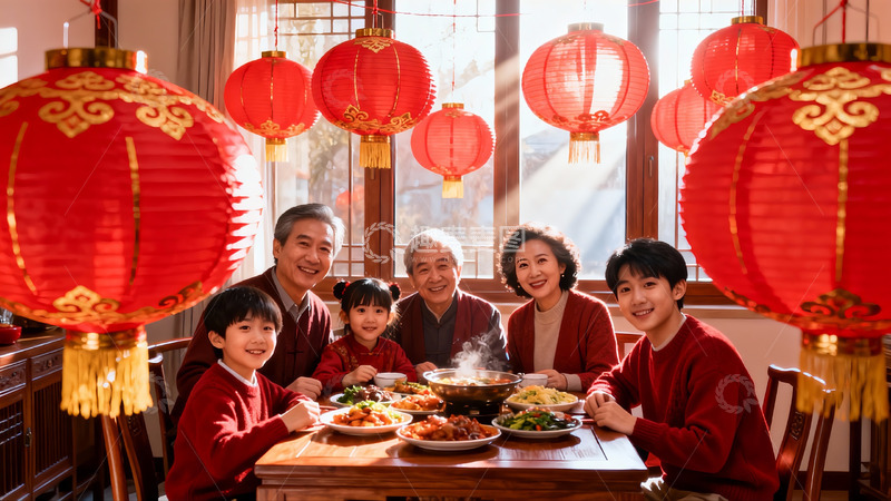 高清大图下载【趣麦麦图】春节家庭聚餐团圆饭