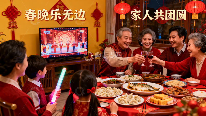 高清大图下载【趣麦麦图】春节团圆饭家人欢聚一堂