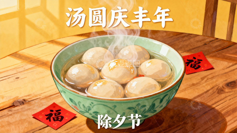 高清大图下载【趣麦麦图】除夕汤圆庆丰年