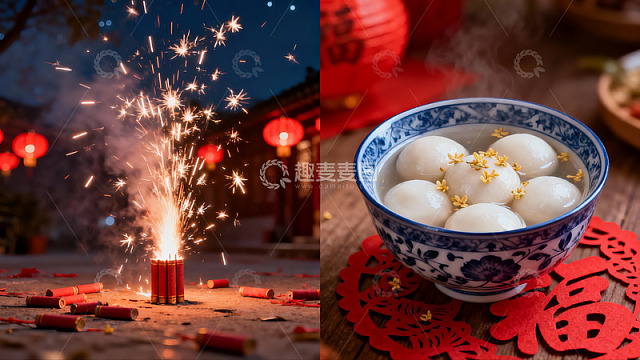 烟花与汤圆共庆佳节