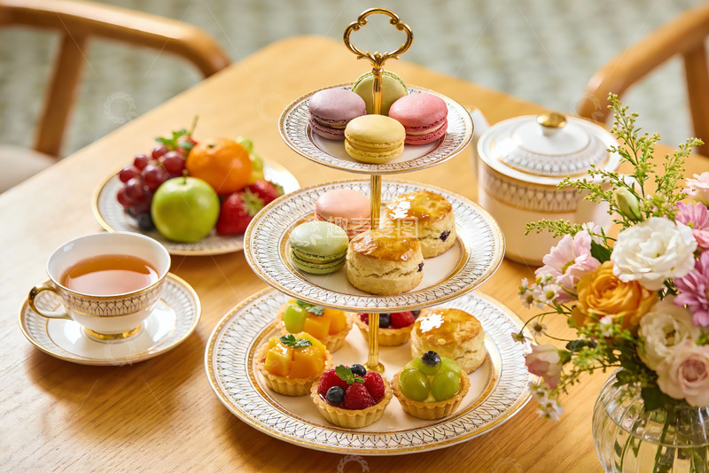 高清大图下载【趣麦麦图】精致下午茶点心与鲜花摆盘
