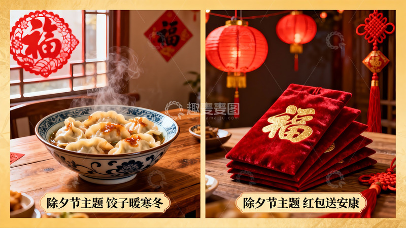 高清大图下载【趣麦麦图】除夕佳节 饺子红包装