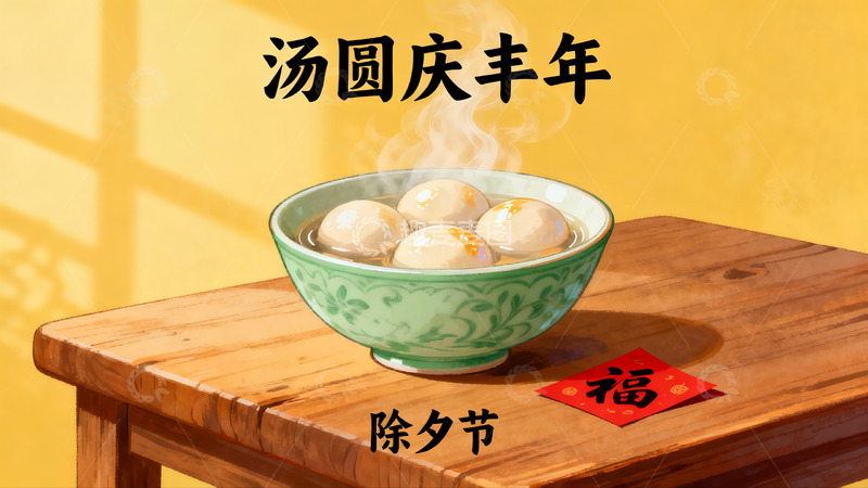 高清大图下载【趣麦麦图】除夕汤圆庆丰年