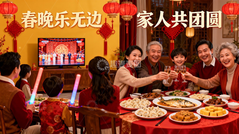 高清大图下载【趣麦麦图】春节团圆饭家人欢聚一堂