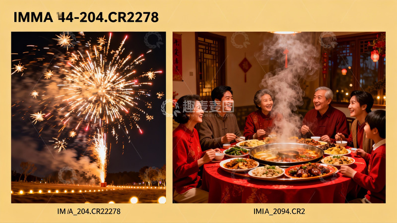 高清大图下载【趣麦麦图】烟花绽放与家庭聚餐同框