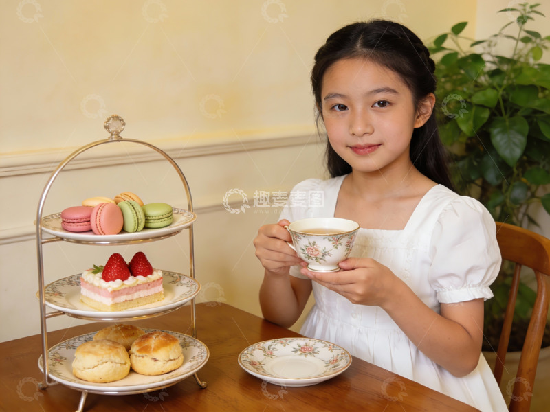 高清大图下载【趣麦麦图】小女孩享用下午茶甜点