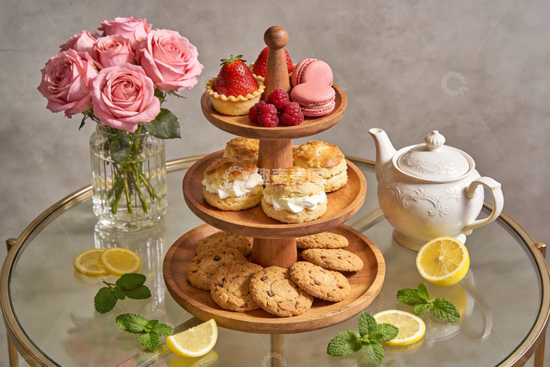 高清大图下载【趣麦麦图】下午茶点心与鲜花摆盘