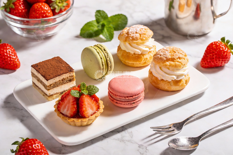 高清大图下载【趣麦麦图】精致甜点与草莓摆盘